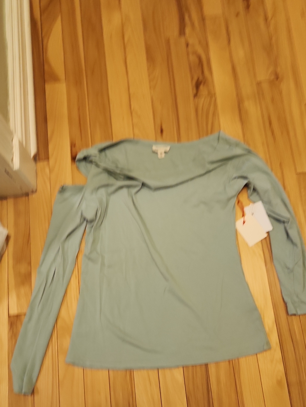 Off-Shoulder Long Sleeve Tee in Light Blue